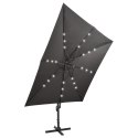 VidaXL Parasol wiszący z lampkami LED i słupkiem, antracytowy, 300 cm