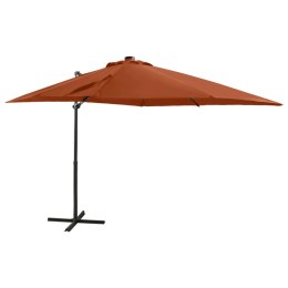 VidaXL Parasol wiszący z lampkami LED i słupkiem, terakota, 250 cm