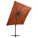 VidaXL Parasol wiszący z lampkami LED i słupkiem, terakota, 250 cm