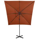 VidaXL Parasol wiszący z lampkami LED i słupkiem, terakota, 250 cm