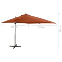 VidaXL Parasol wiszący z lampkami LED i słupkiem, terakota, 250 cm