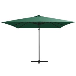 VidaXL Parasol wiszący z LED i stalowym słupkiem, 250x250 cm, zielony