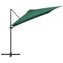 VidaXL Parasol wiszący z LED i stalowym słupkiem, 250x250 cm, zielony