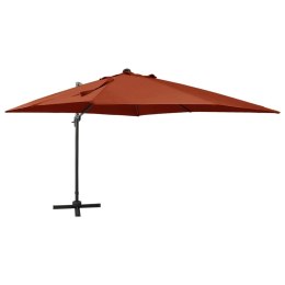 VidaXL Parasol wiszący z lampkami LED i słupkiem, terakota, 300 cm