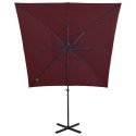 VidaXL Parasol wiszący z LED i słupkiem, bordowy, 250 cm