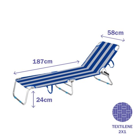 Marbueno Rozkładany Leżak Aluminiowy Pasy Niebieskie i Białe Plaża i Basen 187X58X24 cm 10364 Marbueno Rozkładany Leżak Aluminiowy Pasy Niebieskie i Białe Plaża i Basen 187X58X24 cm 10364