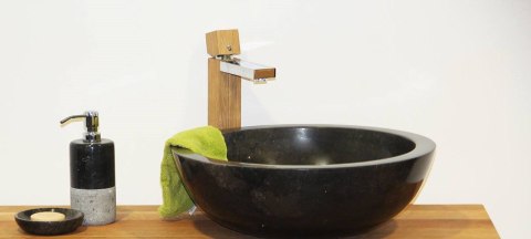 Umywalka z naturalnego kamienia Gemma 501 polerowany marmur Ø 50 cm Czarny Umywalka z naturalnego kamienia Gemma 501 polerowany marmur Ø 50 cm Czarny