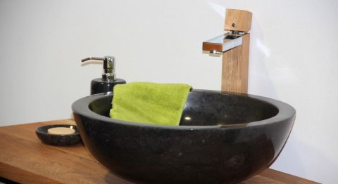 Umywalka z naturalnego kamienia Gemma 501 polerowany marmur Ø 50 cm Czarny Umywalka z naturalnego kamienia Gemma 501 polerowany marmur Ø 50 cm Czarny