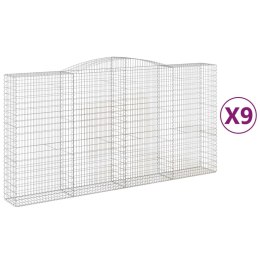 VidaXL Kosze gabionowe, 9 szt, 400x50x200/220 cm, galwanizowane żelazo