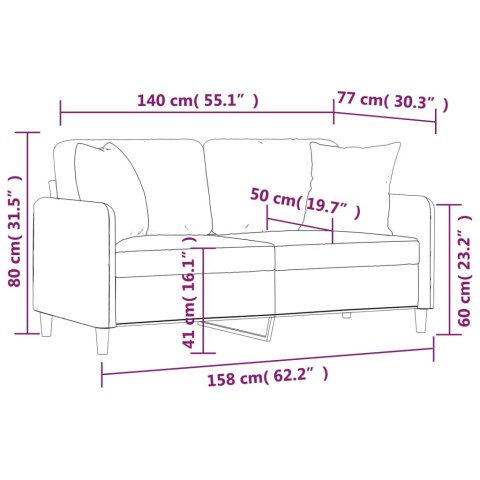 2-osobowa sofa z poduszkami, ciemnoszara, 140 cm, tkanina
