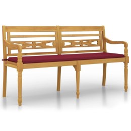 Ławka Batavia z czerwoną poduszką, 150 cm, lite drewno tekowe
