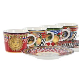 Zestaw filiżanek i talerzyków Home ESPRIT Żółty Czerwony Porcelana 12,5 x 12,5 x 1,5 cm (4 Sztuk)