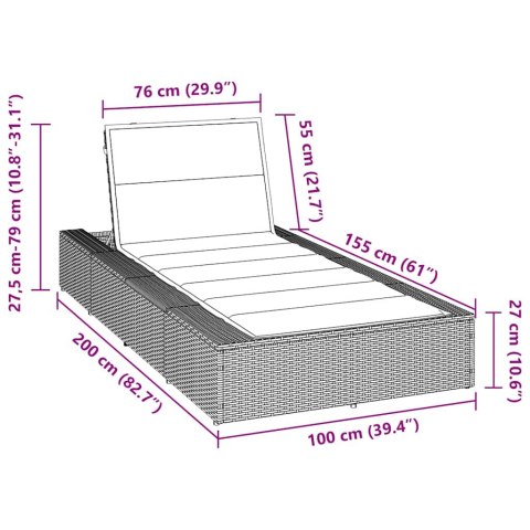 Leżak z poduszką pływającą beżowy polirattan