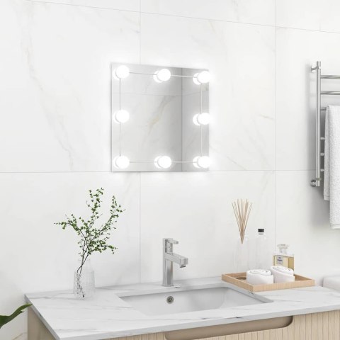 Lustro ścienne z lampkami LED, kwadratowe, szklane