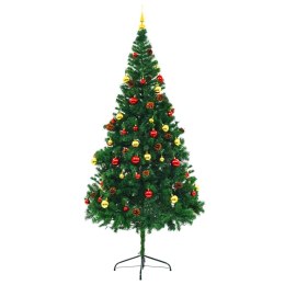Sztuczna choinka z bombkami i lampkami, zielona, 210 cm