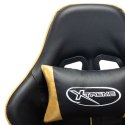 Fotel dla gracza z podnóżkiem, czarno-złoty, sztuczna skóra
