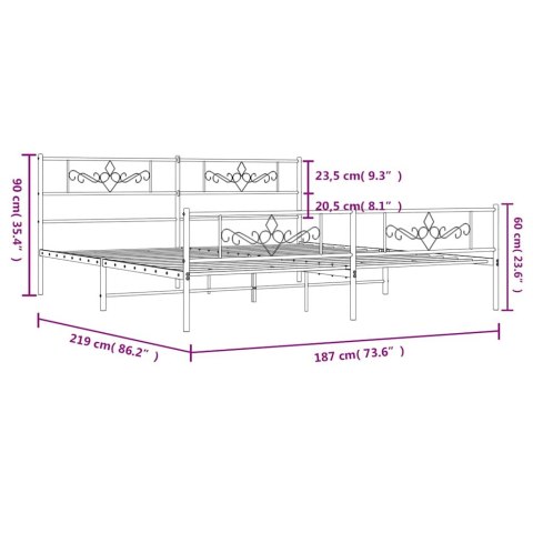Metalowa rama łóżka z wezgłowiem i zanóżkiem, czarna, 183x213cm