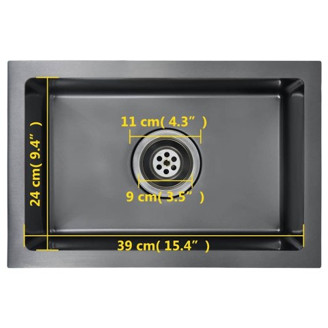 Ręcznie robiony zlew kuchenny, sitko, czarny, stal nierdzewna