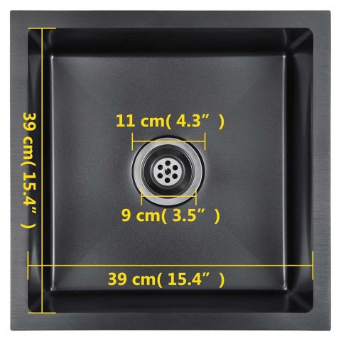 Ręcznie robiony zlew kuchenny, sitko, czarny, stal nierdzewna