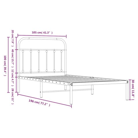 Metalowa rama łóżka z wezgłowiem, biała, 100x190 cm
