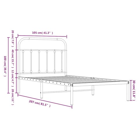 Metalowa rama łóżka z wezgłowiem, biała, 100x200 cm