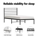 Metalowa rama łóżka z wezgłowiem, czarna, 100x200 cm