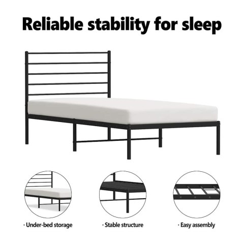 Metalowa rama łóżka z wezgłowiem, czarna, 100x200 cm