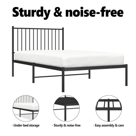 Metalowa rama łóżka z wezgłowiem, czarna, 100x200 cm