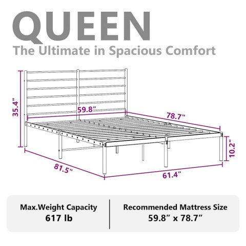 Metalowa rama łóżka z wezgłowiem, czarna, 150x200 cm