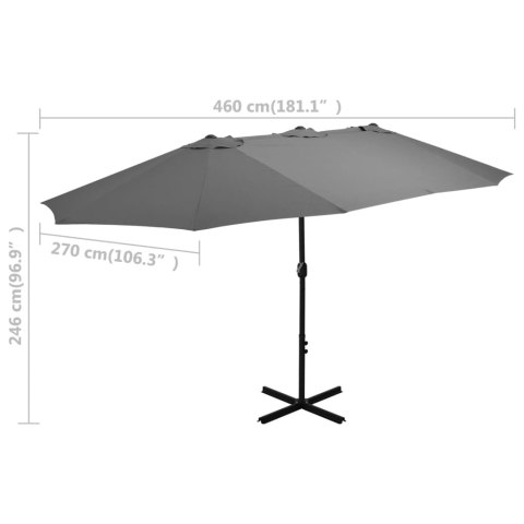 Parasol ogrodowy na słupku aluminiowym, 460x270 cm, antracytowy