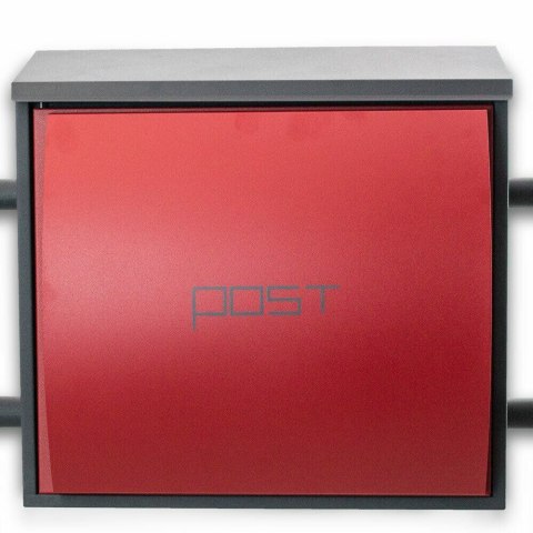 Skrzynka Wolnostojąca czerwona nowoczesna na stojaku otwierana POST