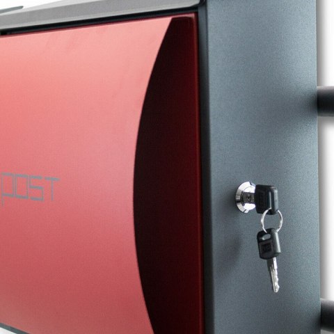 Skrzynka Wolnostojąca czerwona nowoczesna na stojaku otwierana POST