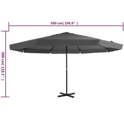 Parasol ogrodowy na słupku aluminiowym, 500 cm, antracytowy