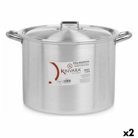 Garnek z Pokrywką Ø 34 cm Srebrzysty Aluminium (2 Sztuk) Garnek z Pokrywką Ø 34 cm Srebrzysty Aluminium (2 Sztuk)