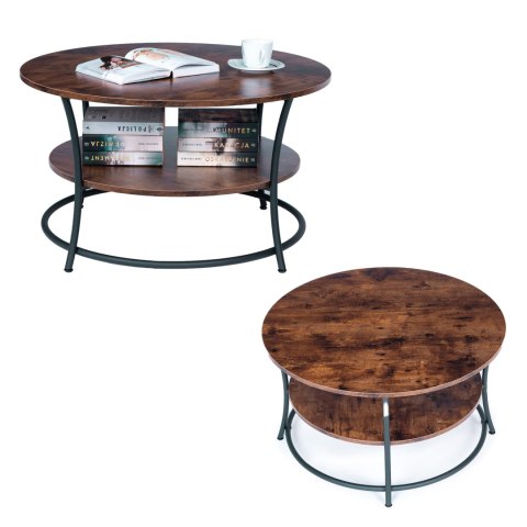 Stolik kawowy okrągły ława z półką industrial ModernHome Stolik kawowy okrągły ława z półką industrial ModernHome