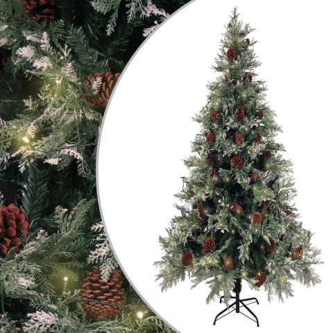 Choinka z lampkami i szyszkami, zielono-biała, 225 cm, PVC/PE Choinka z lampkami i szyszkami, zielono-biała, 225 cm, PVC/PE