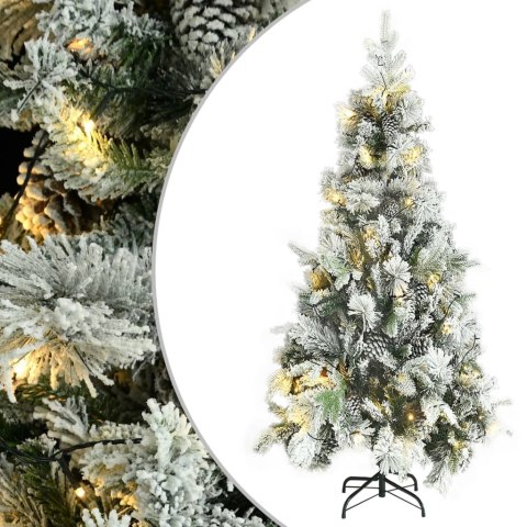 Choinka flokowana śniegiem z lampkami i szyszkami 225 cm PVC/PE Choinka flokowana śniegiem z lampkami i szyszkami 225 cm PVC/PE