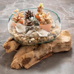 Ręcznie wykonana szklana miska na drewnie teakowym, 20 cm.