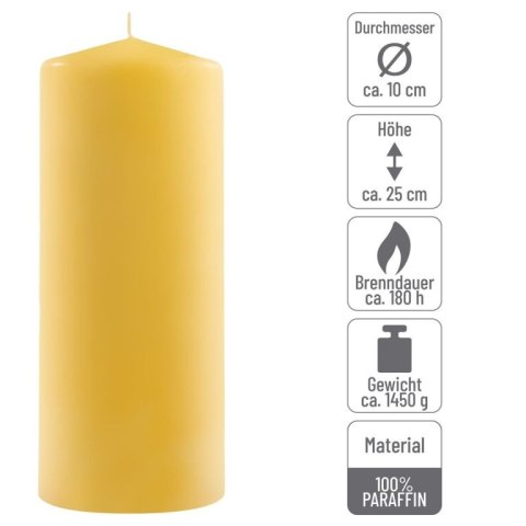 Zestaw świec filarowych, 25 cm, Ø 10 cm, żółte, 4 szt.