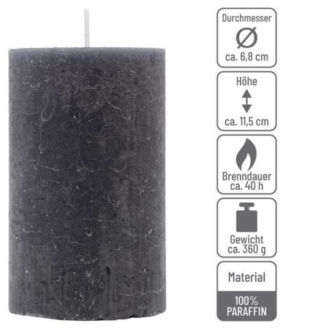 Zestaw świec rustykalnych, 11,5 cm, Ø 6,8 cm, antracyt, 6szt