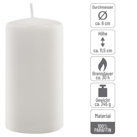 Zestaw świec słupkowych, 11,5 cm, Ø 6 cm, biały, 12 sztuk.