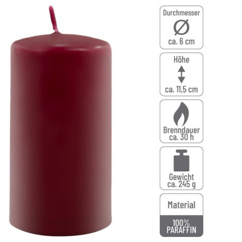 Zestaw świec słupkowych, 11,5 cm, Ø 6 cm, bordowy, 12 szt