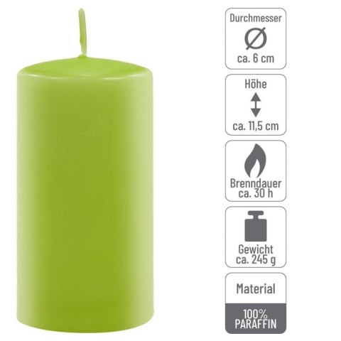 Zestaw świec słupkowych 11,5 cm, Ø 6 cm jasnozielony, 12 szt