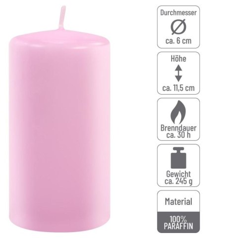 Zestaw świec słupkowych, 11,5 cm, Ø 6 cm, różowy, 12 sztuk.