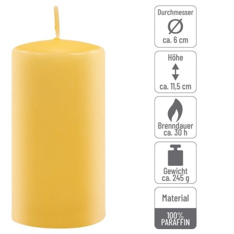 Zestaw świec słupkowych, 11,5 cm, Ø 6 cm, żółty, 6 sztuk.
