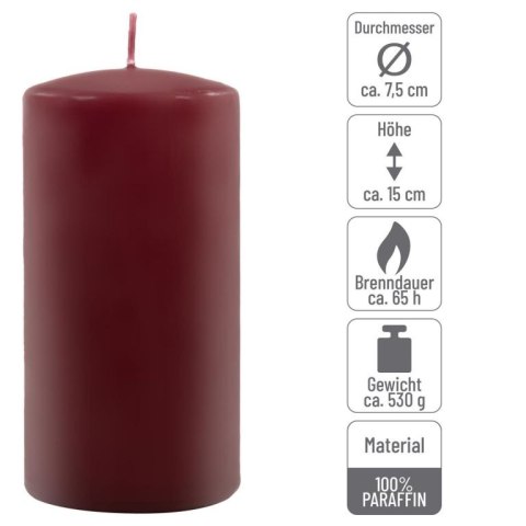 Zestaw świec słupkowych, 15 cm, Ø 7,5 cm, bordowy, 6 szt.