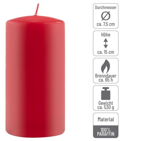 Zestaw świec słupkowych, 15 cm, Ø 7,5 cm, czerwony, 4 sztuki