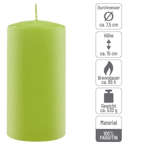 Zestaw świec słupkowych, 15 cm, Ø 7,5 cm, jasnozielony, 4szt