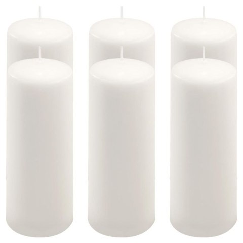 Zestaw świec słupkowych, 20 cm, Ø 7,5 cm, biały, 6 szt.