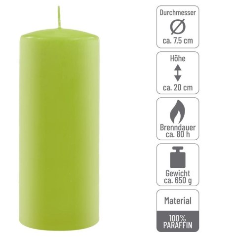 Zestaw świec słupkowych, 20 cm, Ø 7,5 cm, jasna zieleń, 4szt